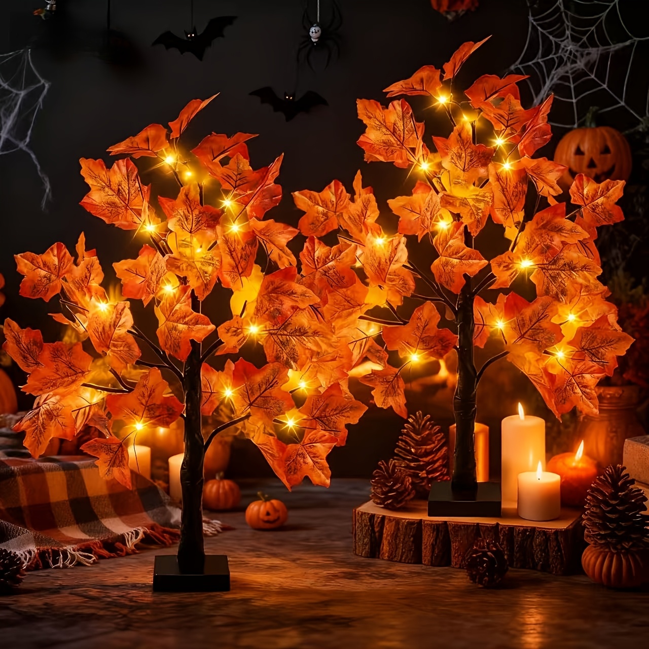 TEMU 2pcs Maple Decor, High Brightness Led Bulbs, Battery Powered Diy Fairy String Lights, Autumn Home Ornaments, Housewarming, Birthday & Wedding