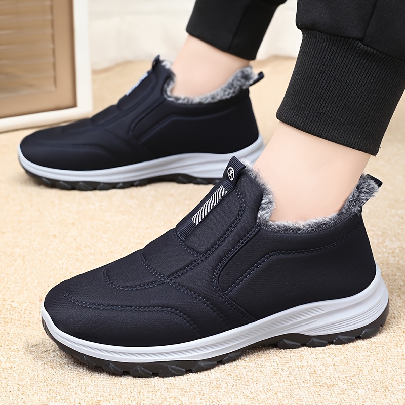 winter mens large size outdoor short boots fleece lined warm non slip pvc sole round toe design black casual hiking shoes suitable for all   Product details 4
