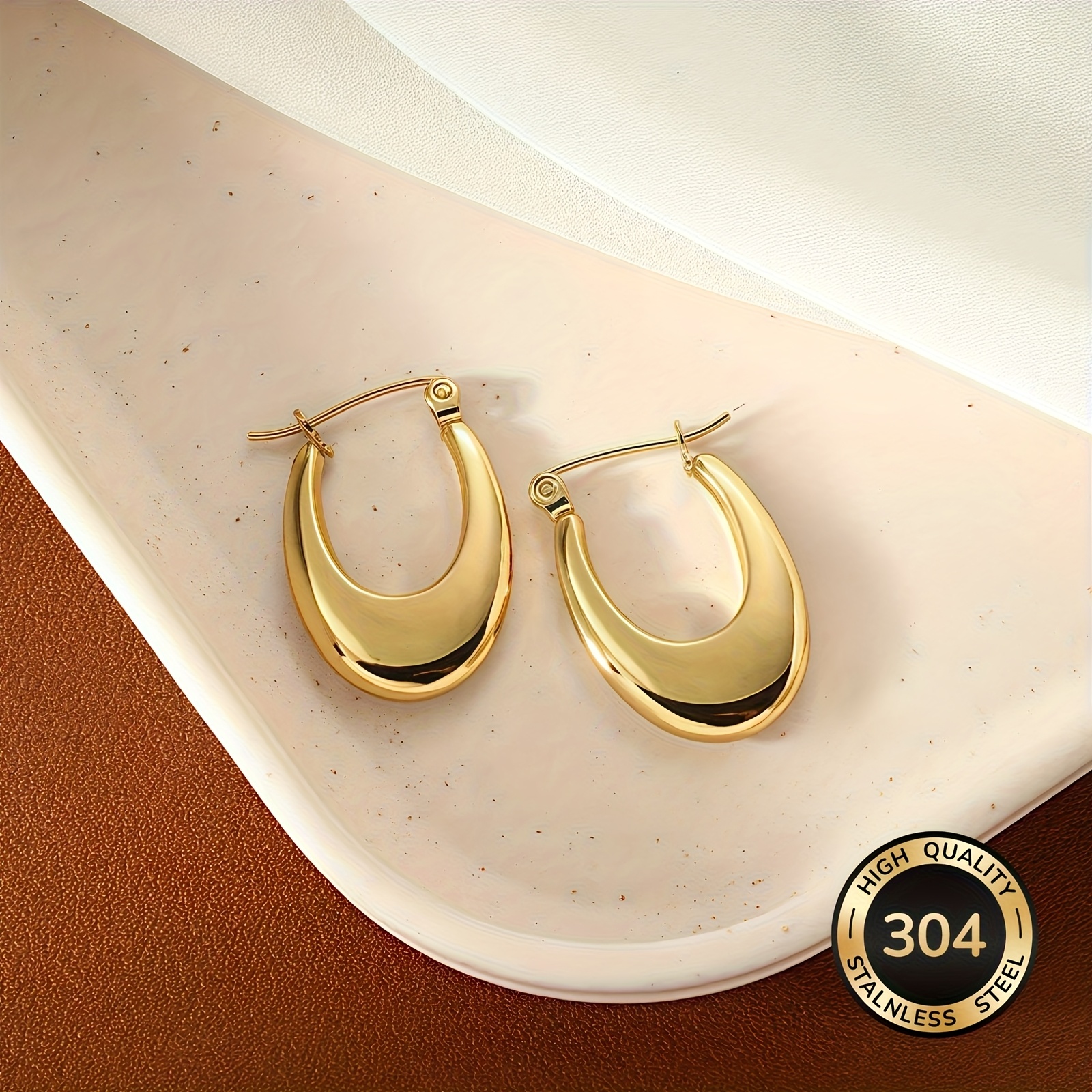Image of Hypoallergenic Retro Stainless Steel Earrings, 18k Golden Plated, Fade-resistant, Comfortable And Versatile, Easy, Elegant, High-quality Fashion Additions For Women' Wear Or Party, For Exquisite Gifts