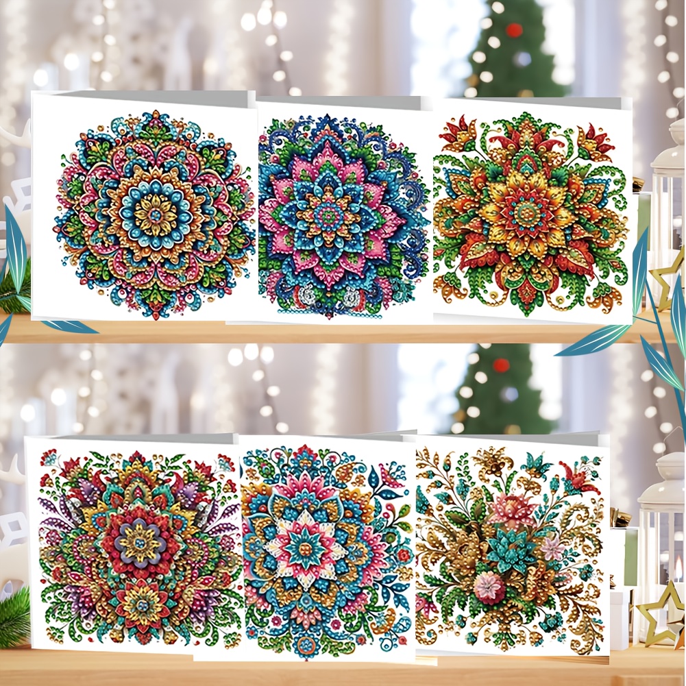 TEMU 6pcs Of Diamond Painting Foldable Greeting Cards For Blank Mandalas To Write Messages Suitable For , Holidays, Greetings, , Anniversaries, Gifts