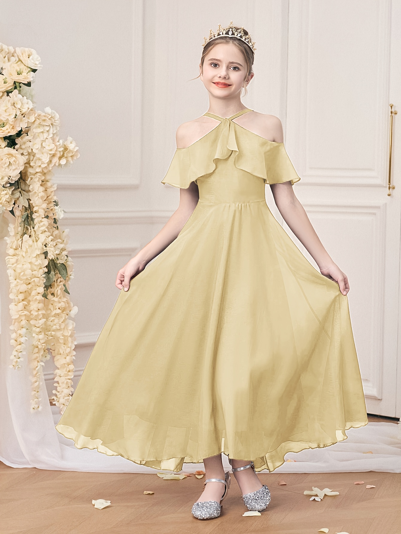 fitted lace wedding dress Tween Girls' Extra-Long Sleeves Graphic Sequin Party Dress – Elonnashop main image 0
