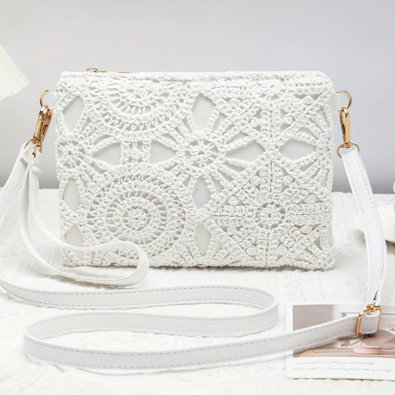 Image of A Bohemian-style Hollow Pattern Crossbody Bag For Women, Versatile For Daily Commutes, Vacations, And Shopping, Perfect As A Small Square Bag