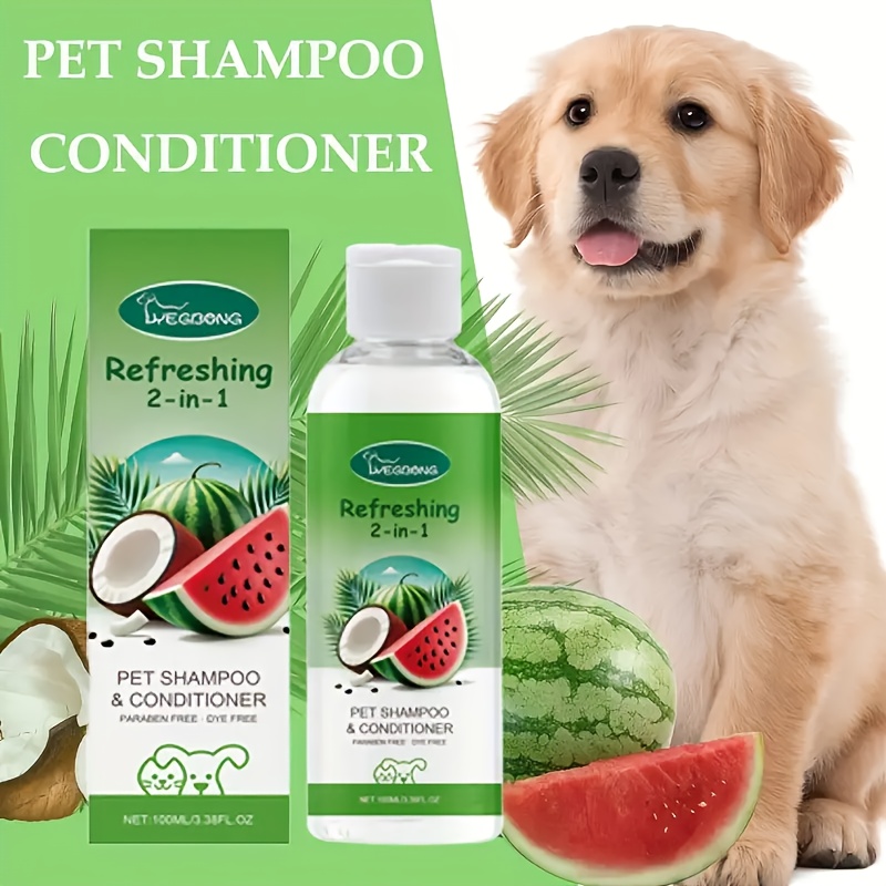 Image of 2-in-1 Pet Shampoo And Conditioner - Refreshing Watermelon And Coconut Fragrance, Gentle, Suitable For , An Essential For Pet Grooming | Gentle , Formulated Pet Shampoo, 100ml