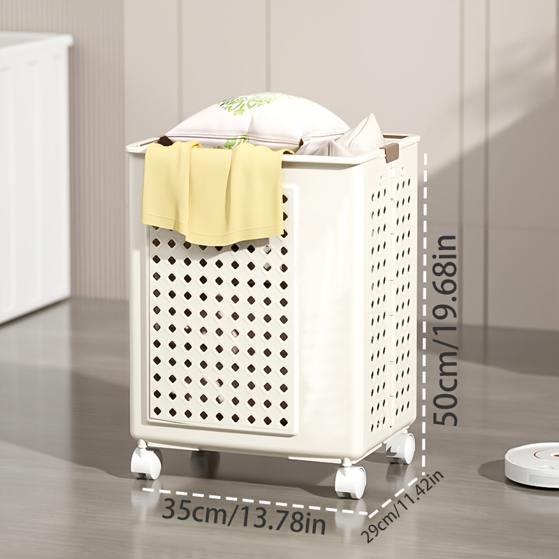 TEMU 2 Sizes Collapsible Laundry Basket With Wheels, Classic Plastic Rectangular Dirty Clothes Hamper, Breathable Design, For Laundry Room, Laundry Baskets