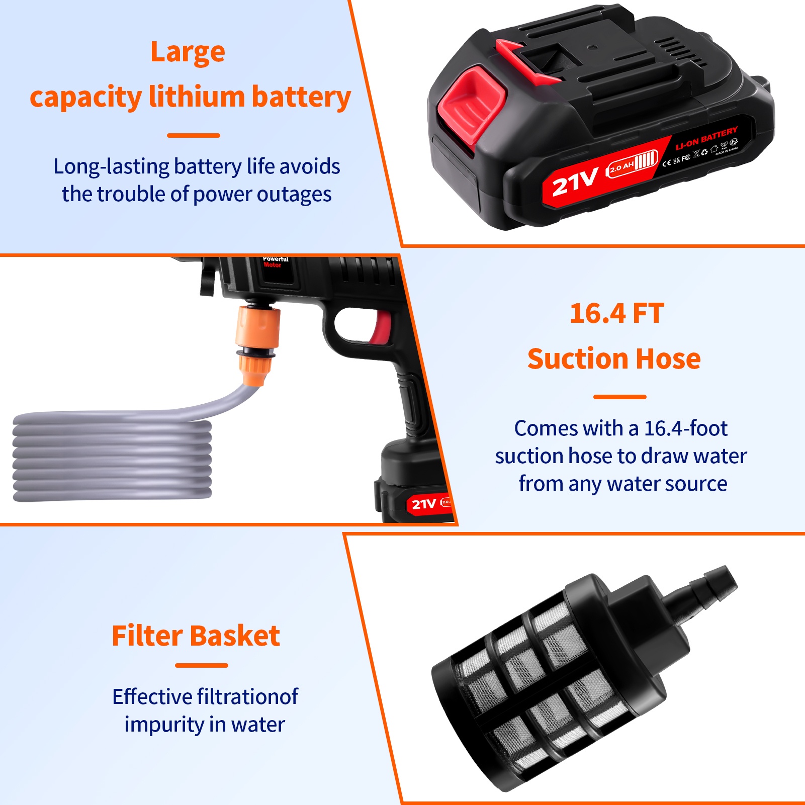 60 Bar Cordless Pressure Washer with 2 Nozzles & 5 Spray Modes