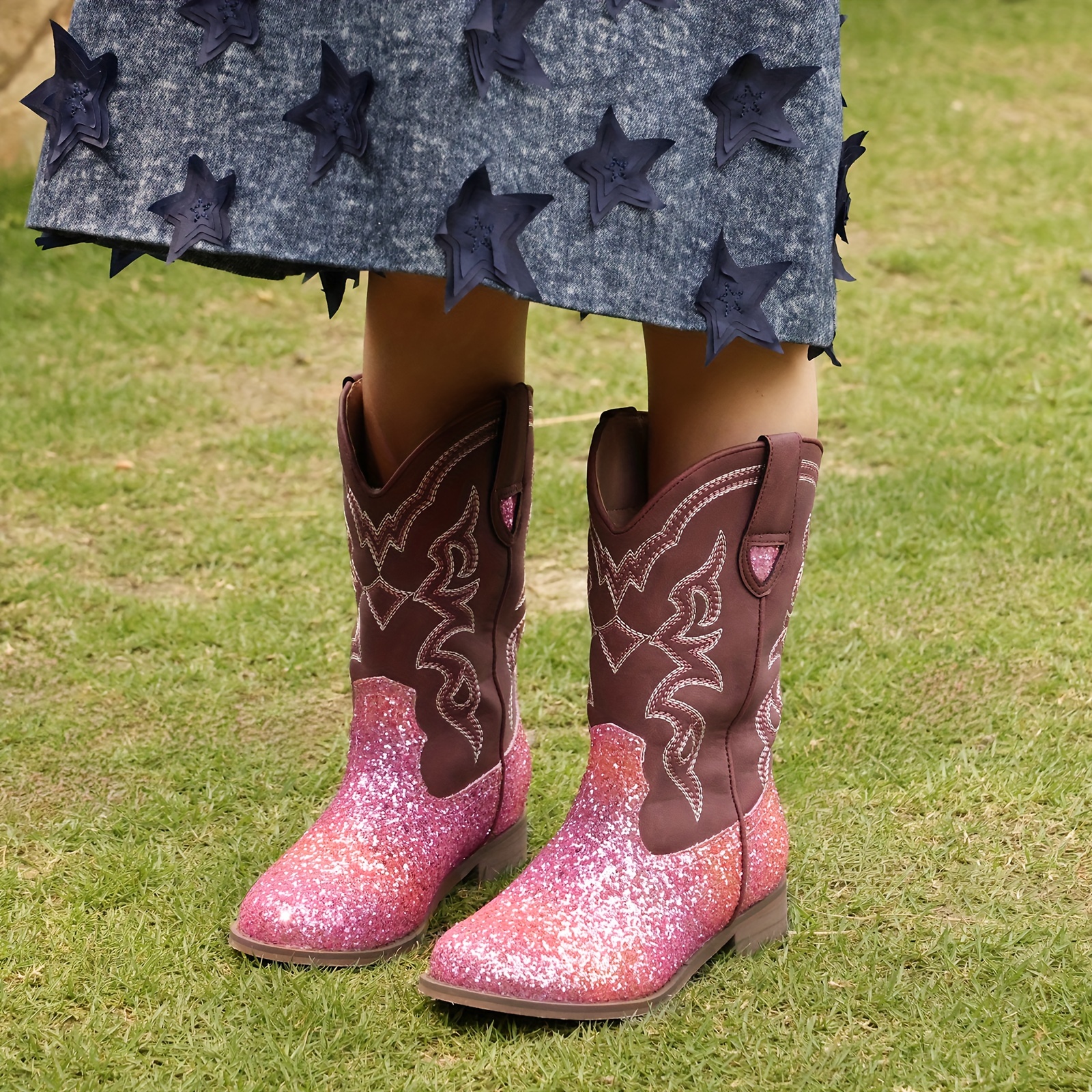 

Toddler Girls Cowboy Boots - Cowgirl Western Boot For Kids Sparkle Glitter Mid Calf Riding Shoes Little Kid/big Kid