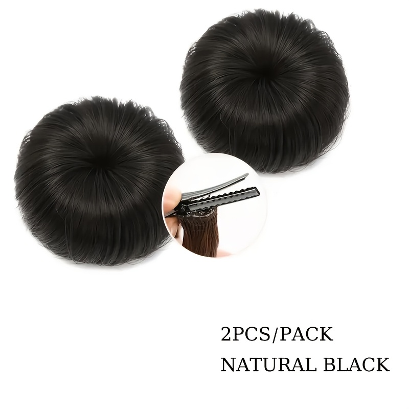 TEMU 2 pièces Extensions de Chignon à Clip pour Filles, Perruques Synthétiques Noir et Marron, Chignons Ronds à Clip pour Utilisation Quotidienne