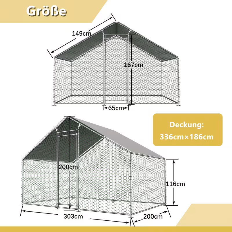 fence chicken coop 3x2x2m with safety lock and waterproof pe cloth range fence of metal and suitable for chickens rabbits and other small animals 3