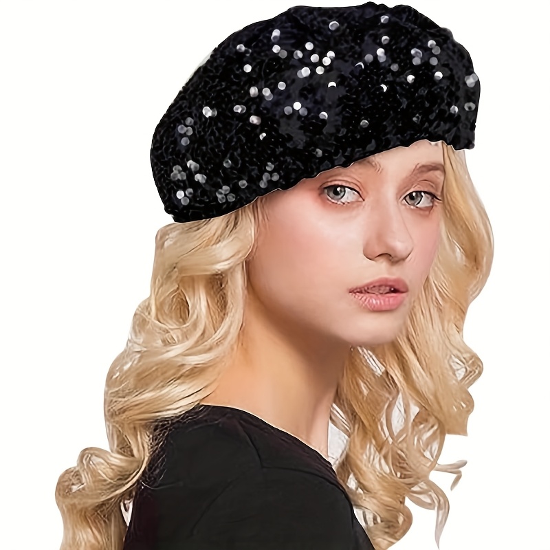 women sparkly sequin beret hat shiny sequins beret elastic  display picture 1
