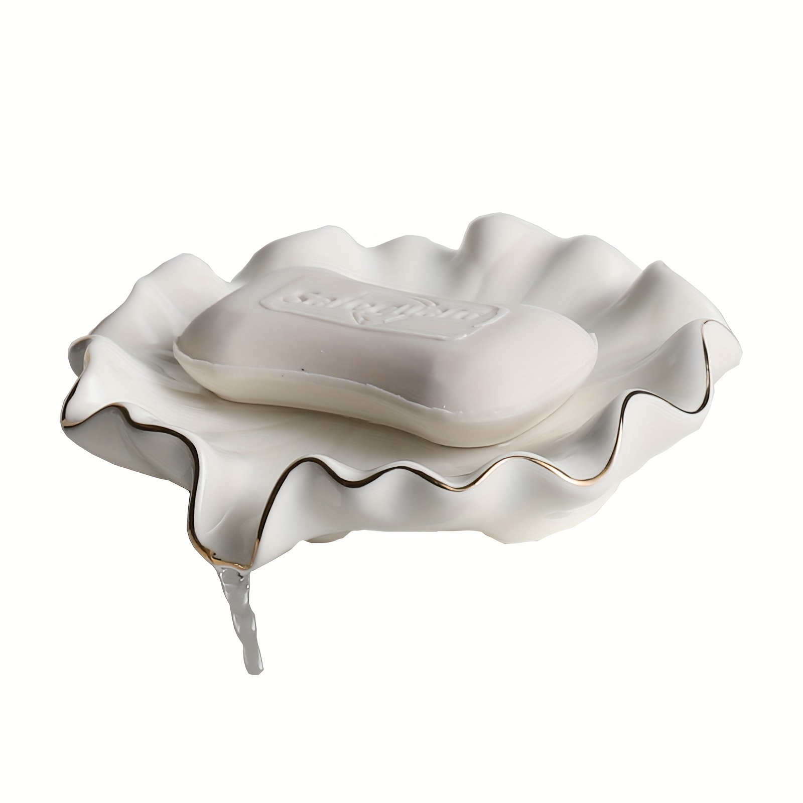 

Elegant White Ceramic Soap Dish With Self-draining Design - For Lotus Leaf Shaped, Easy Clean Bathroom Accessory