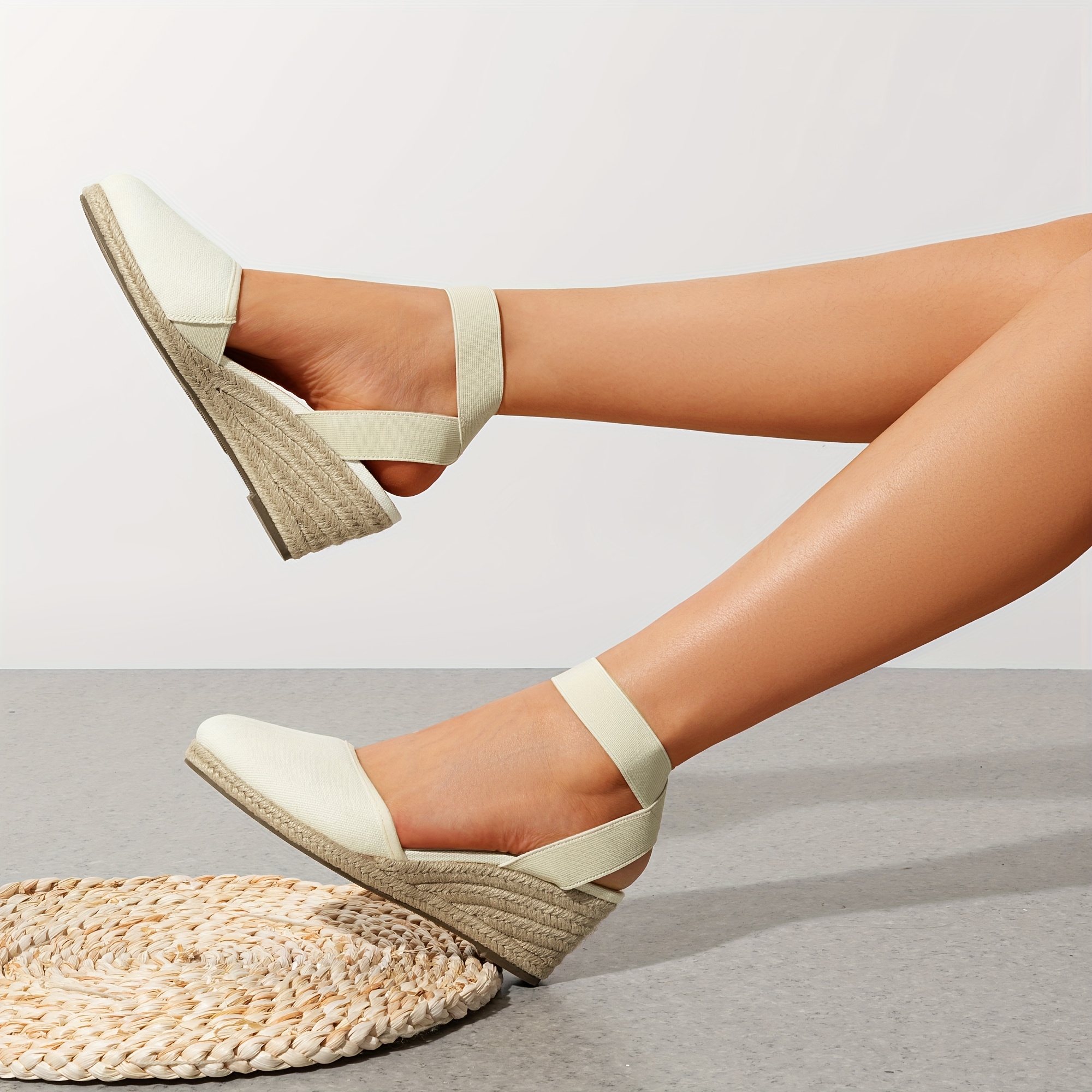 womens elastic ankle strap espadrilles stylish and comfortable fashion wedge sandals breathble for outdoor walking fashion outdoor shoes and off suitable for different occasions details 7