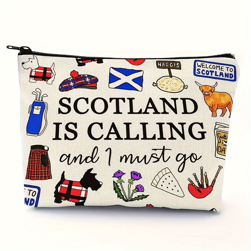 

Scotland Calling Themed Cosmetic Pouch, Lightweight Travel Makeup Organizer, Multifunctional Coin Purse, Essential Gift For Scottish Enthusiast