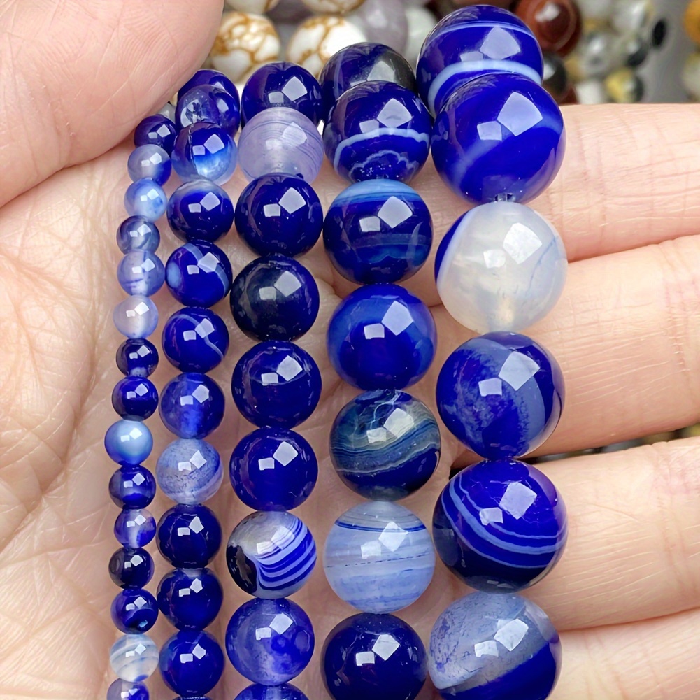 

Lomuine Blue Striped Agate Beads, 4mm-12mm Round Gemstone For Making - Ideal For Bracelets & Necklaces