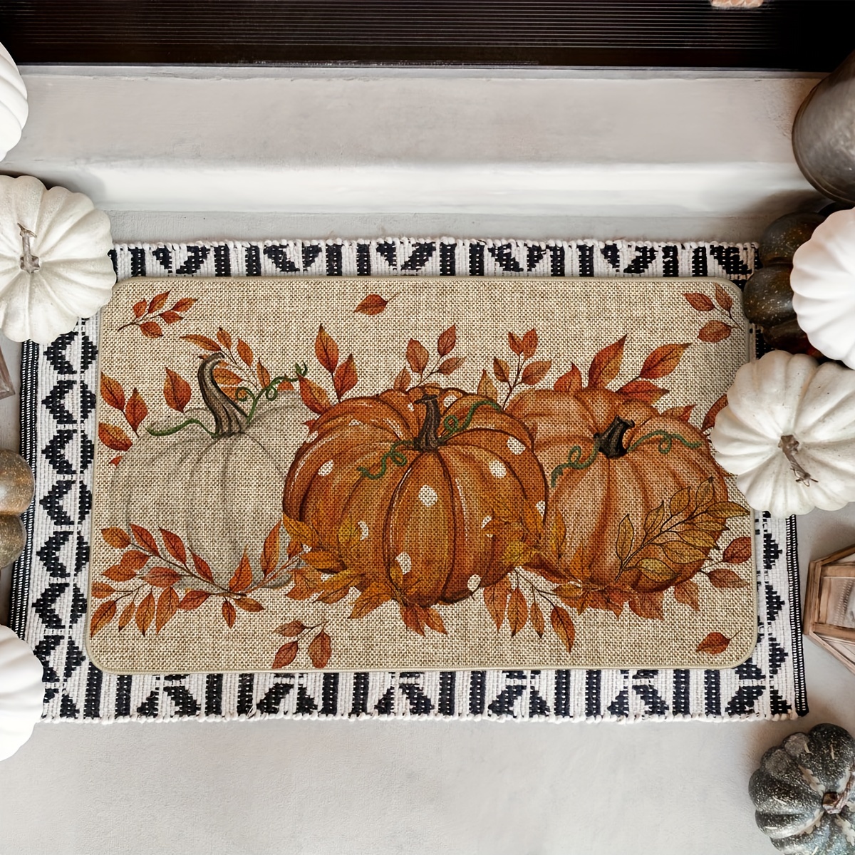 

Sm:)e Pumpkin Eucalyptus Fall Doormat, Autumn Home Decor Low-profile Switch Rug Door Mat Floor Mat For Indoor Outdoor