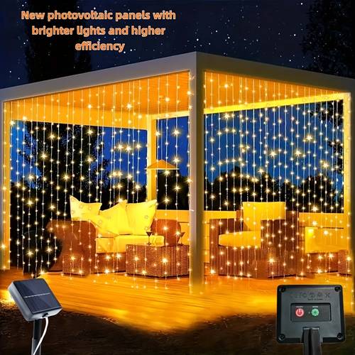 1 200 100leds solar led curtain lights outdoor decoration garden string lights new lithium battery 8 flashing waterfall curtain fairy lights suitable for christmas birthday parties weddings courtyard decoration