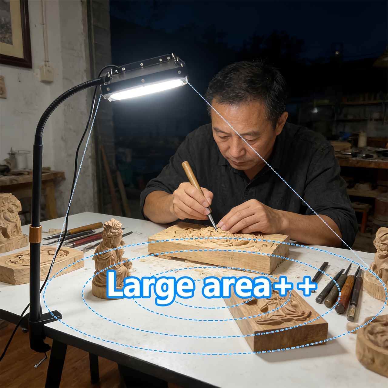 Clamp-Style USB LED Workbench Lamp with Adjustable Height and Angle