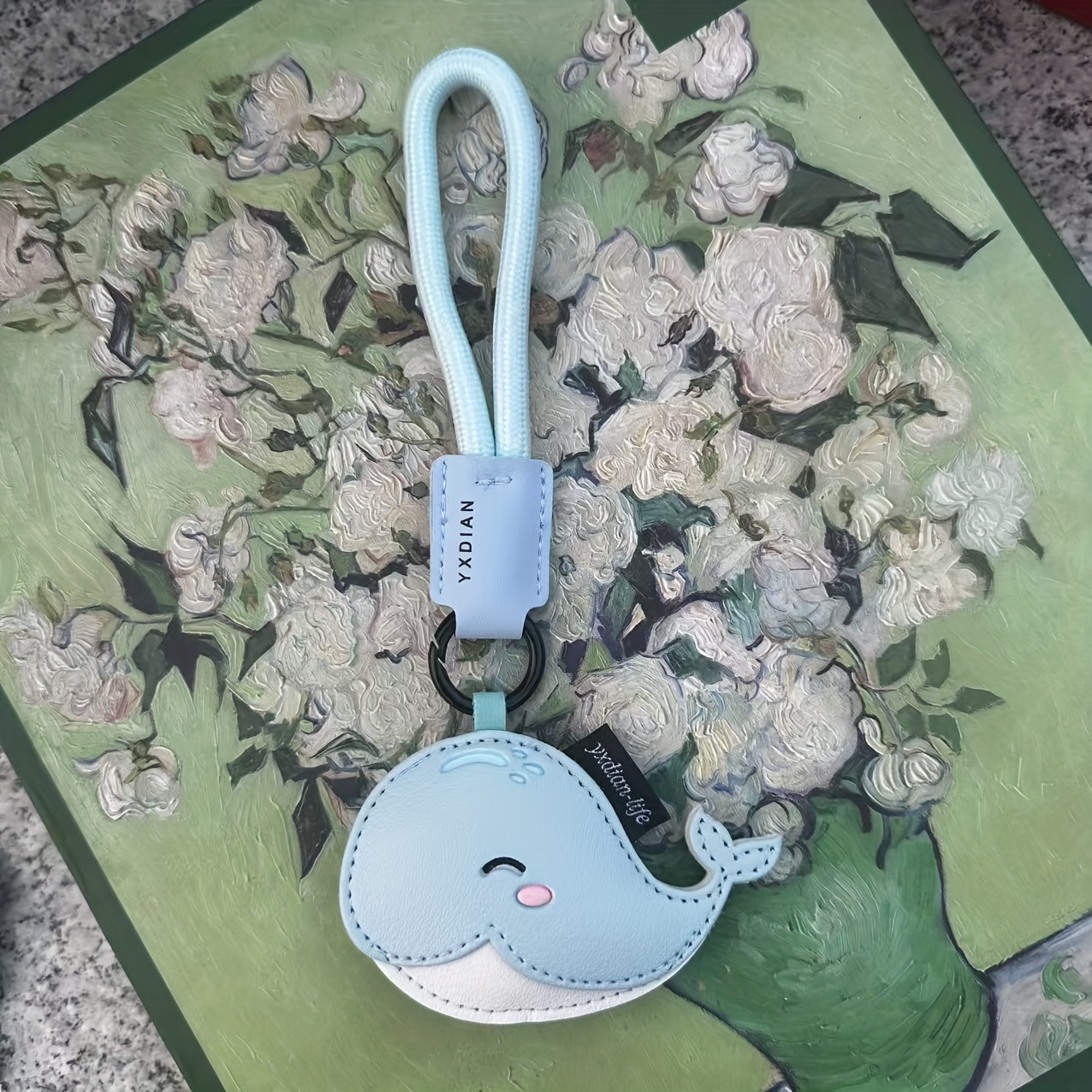 Chic Whimsical Whale-shaped Keychain With Braided Lanyard - Cute Leather, Multi-functional Accessory For Men's Bags, Light Blue Strap, Stylish Key Organizer| Design|durable , Key Organizer