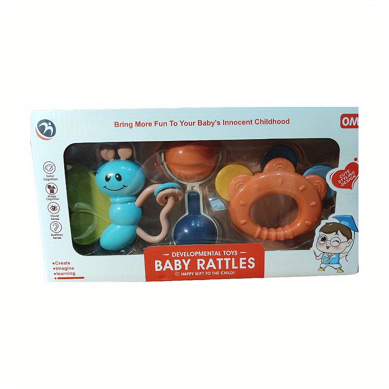 TEMU 3pcs Baby Rattles Toy Set: Silicone Caterpillar, Rotatable Ball, And Colorful Ring, - Perfect Educational Toys For 3 4 9 12 Month 1 Year Old,