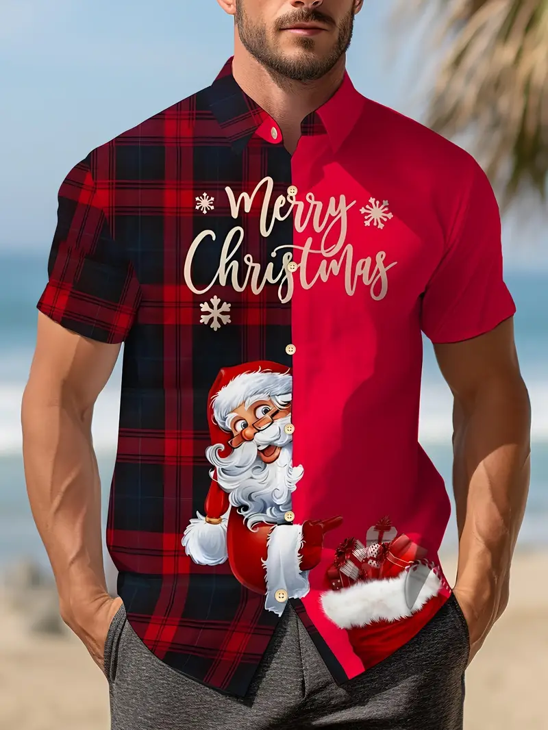 santa claus dress shirts Animation Shops Santa Claus Costume T-Shirt, Men's, Size: 3XL, Red