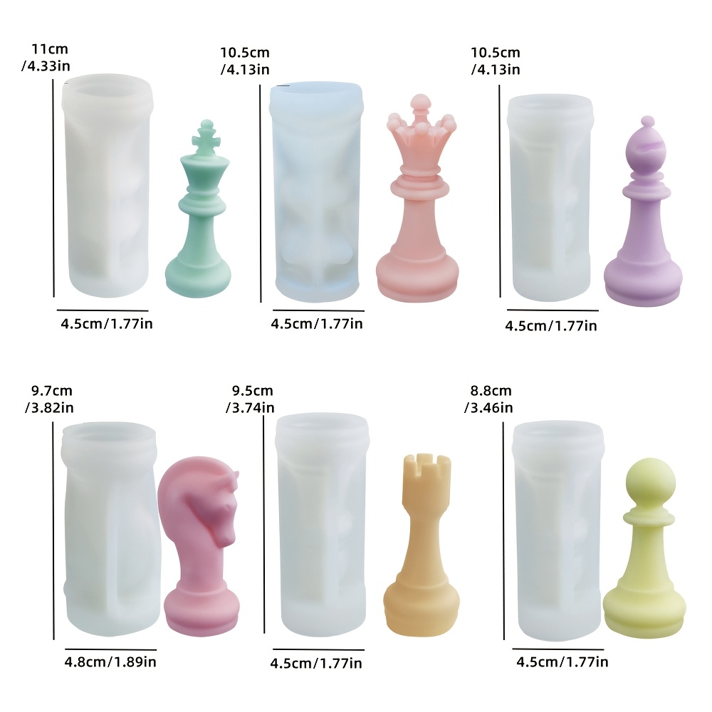 TEMU 6pcs Mold Set For Irregular Shaped Candles, Resin & Gypsum Crafts - Intricate Chess Piece, Horse, Rider, Knight, , Queen, - Durable Reusable