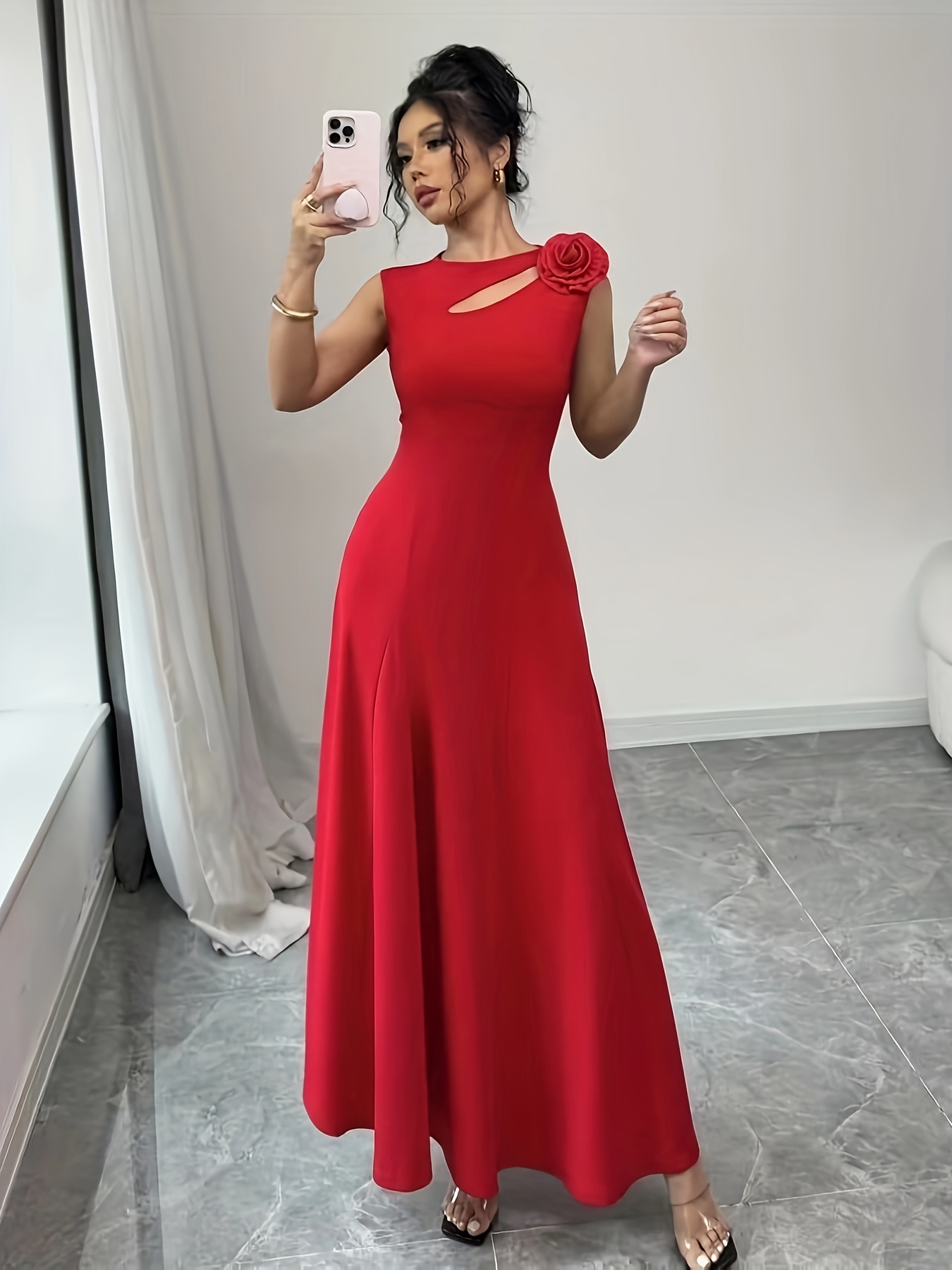 open lace back dress Red Ruffled Puffed Sleeve Prom Dresses with Slit Off The Shoulder Formal Gown 24031 Red / 16W
