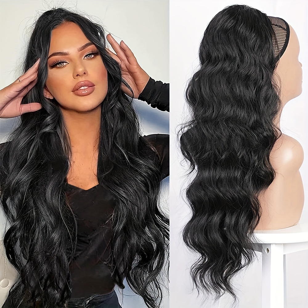 Image of Women's Clip-in Ponytail Extension With Adjustable Drawstring, Long Wavy Heat Resistant Synthetic Hair 26 Inch, Beautiful Looking Hairpiece (black/brown/blonde/red)