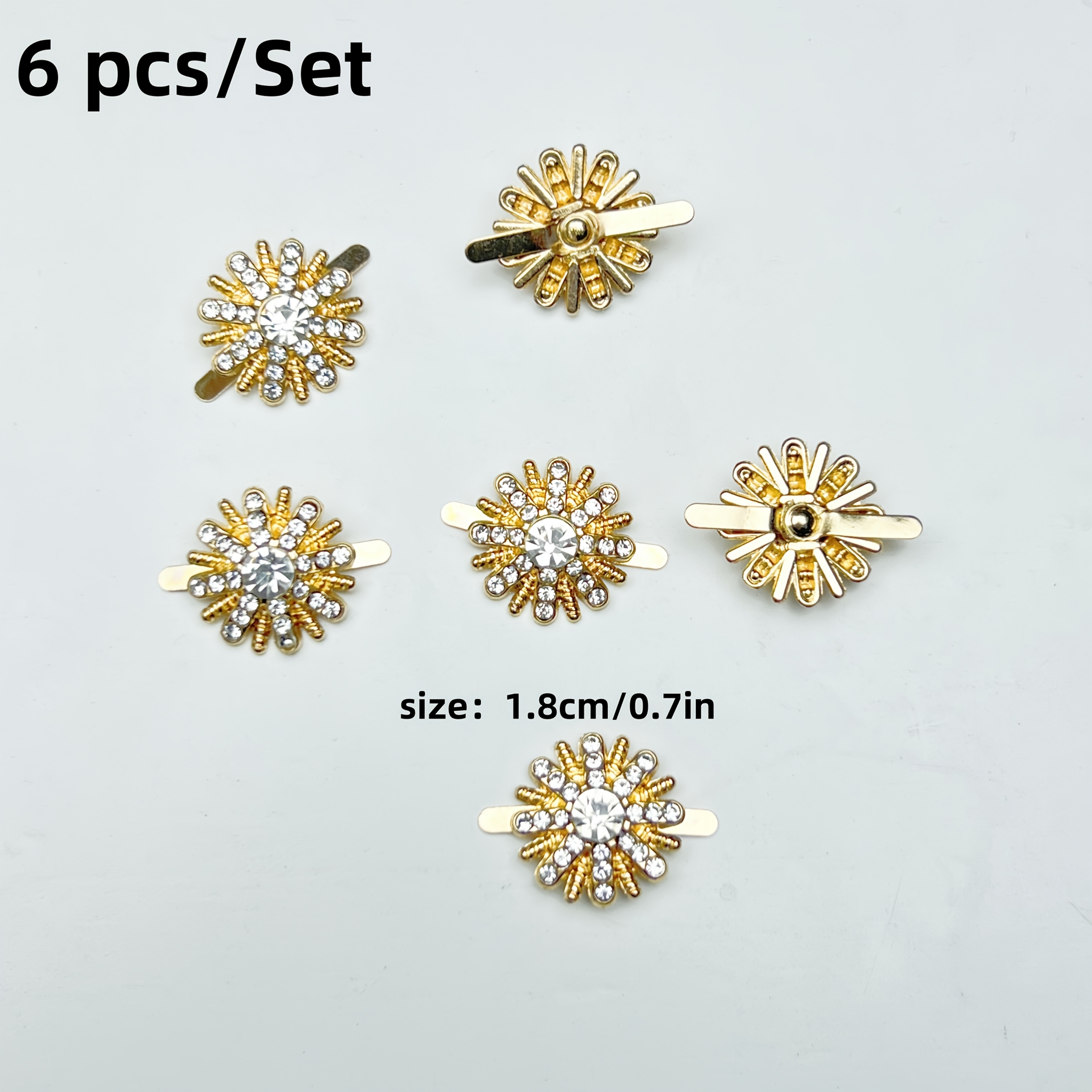 Image of 6pcs/set Exquisite Shiny Alloy Rhinestone Shoe Clips, Diy Detachable Shoe Clips, Shoe Decoration, Used For Clothing, Bags Handmade Matching