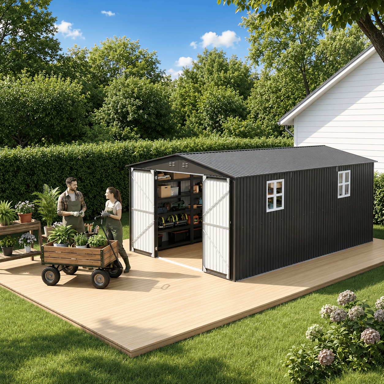 12ft x 20ft metal storage shed with sloped   lockable door black Product details 4