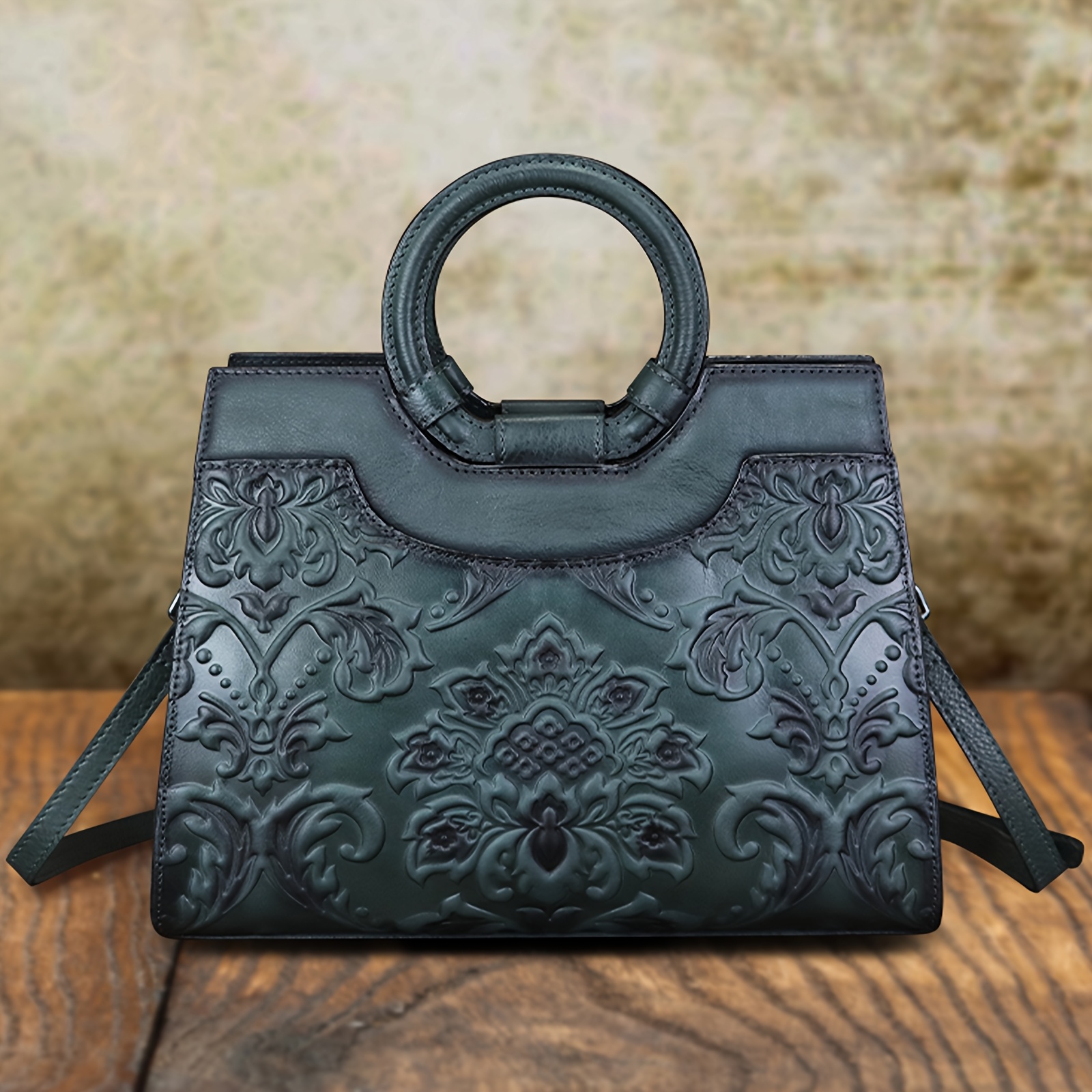 QWQ Women' Genuine Leather Handbag & Purse - Top-Grain Cowhide Vintage Satchel Bag with Detachable Crossbody/Shoulder Strap, Embossed Full-Price Genuine Leather Bag (No Cheapen Additions) for, Travel, Everyday Use -