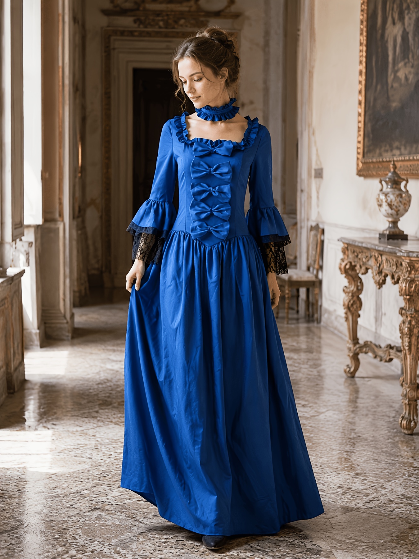 formal regency dress Square Neck Ankle-length Prom Dresses With Short Sleeve Cheap Formal D –  SELINADRESS main image 0