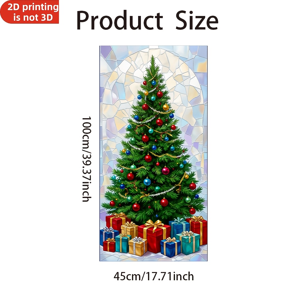 TEMU 1pc, Christmas Style, Festive Tree And Gifts Static Cling Window Sticker, Christmas Tree With Colorful Ornaments And Presents, For Living Room