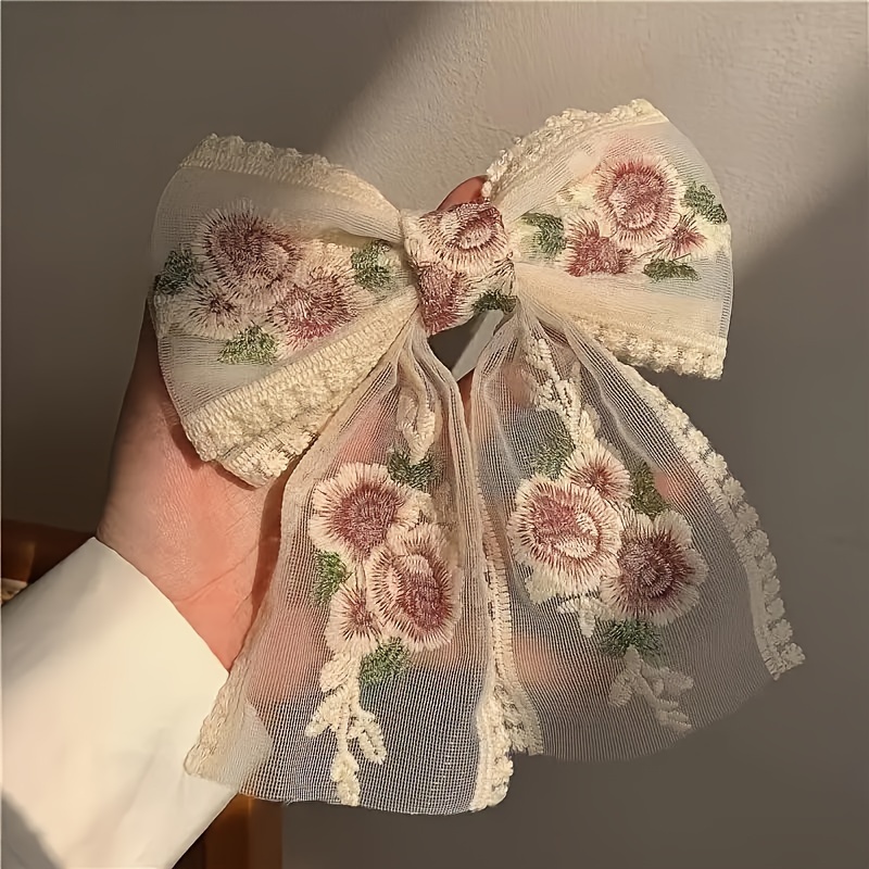 

1 Pc Fairy Hair Clip, Elegant Embroidered Flower Decorative Lace Bowknot Shaped Hair Clip Vintage Hair Barrette For Women And Daily Use Wear