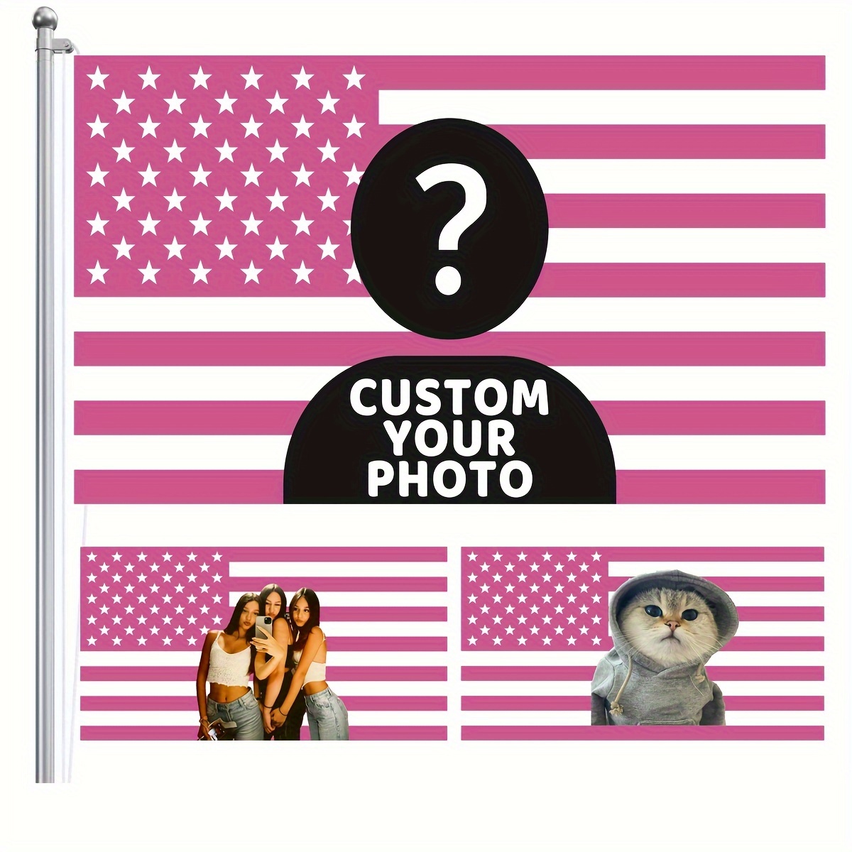 

Polyester Customizable Pink American Flag For Garden, Clubs, , Bars, Dorms & Living Rooms - No Power Needed