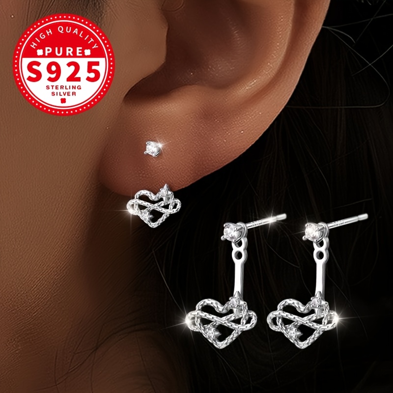 Women's S925 Silver Hollow Infinite Heart Post Earrings