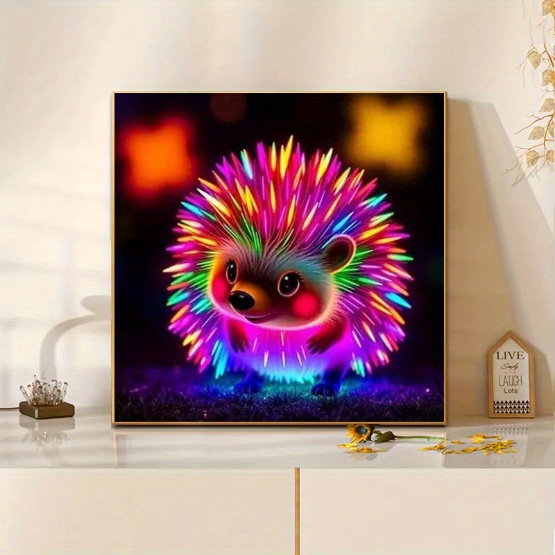 Image of 1pc Diamond Painting Kit, Luminous Hedgehog Pattern 5d Acrylic Diamond Mosaic Painting By Numbers, Mosaic Puzzle Craft Set, Holiday Party Decor, Artistic Wall Painting For Bedroom, Office