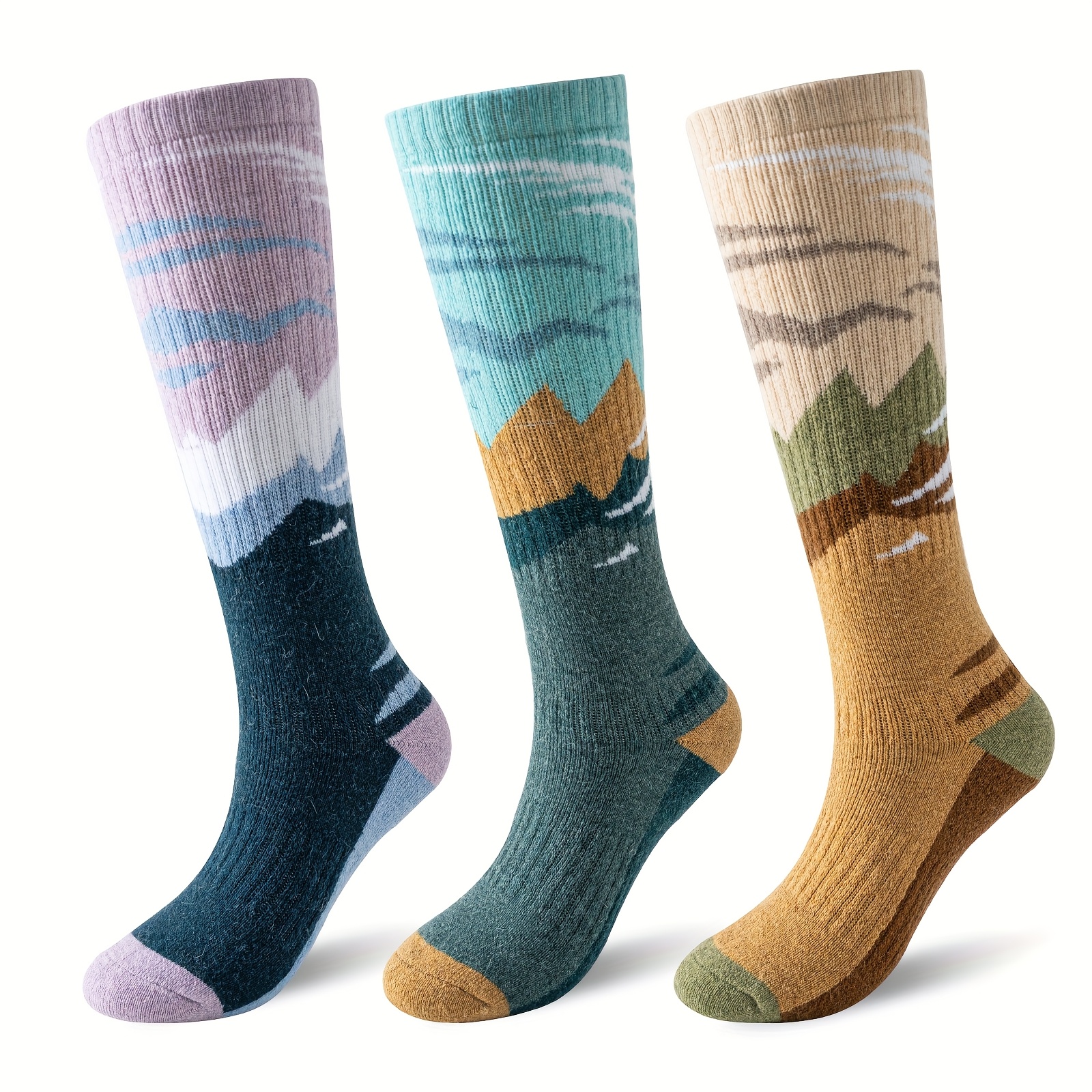 E-shop 3 Paar Woll-Ski-Socken für Damen & Herren, Thermische Winter-Wärmende Dicke Kniestrümpfe zum Skifahren Snowboarden