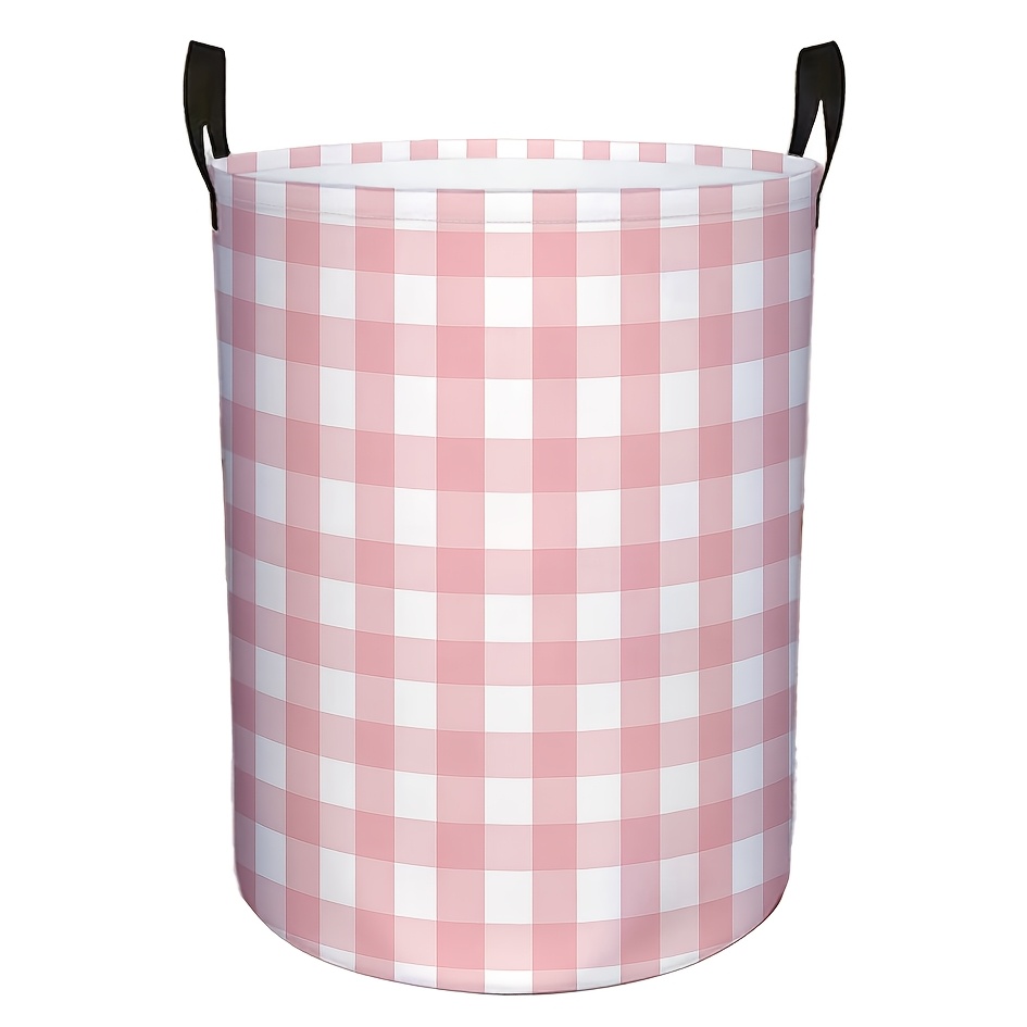 TEMU 1pc, Gingham Print Laundry Basket, Foldable Storage Basket With Handles, Organizer For Bathroom, Bedroom, Living Room, Shelf Baskets