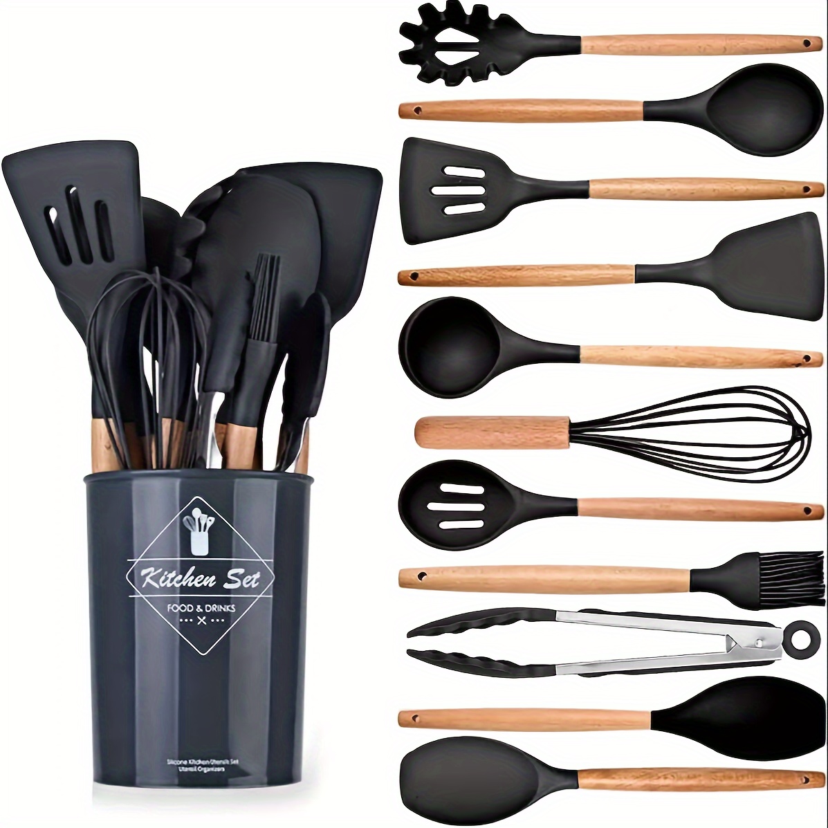 TEMU Kitchen Utensils Set 12pcs Silicone Cooking Utensils Gadgets Accessories Black