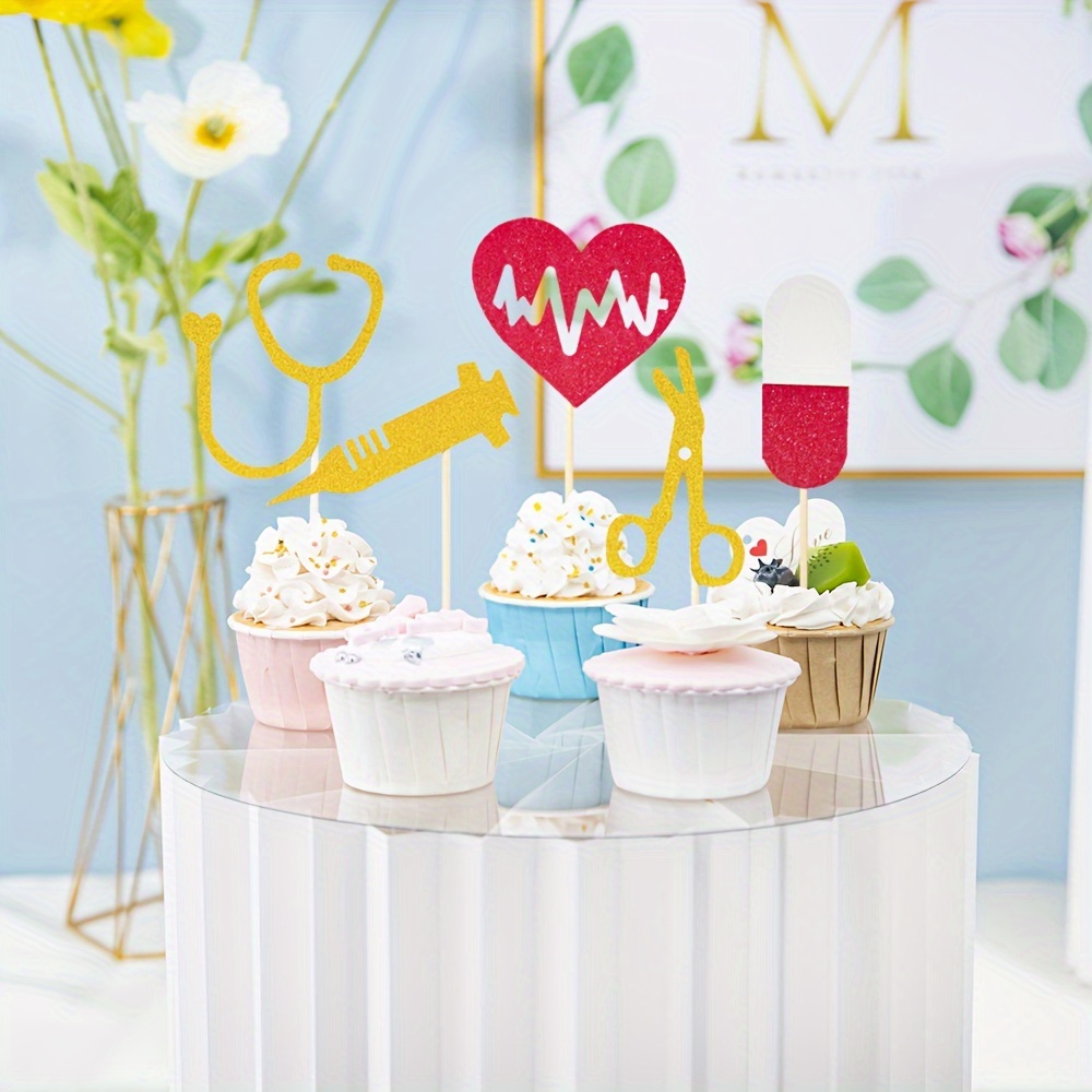 24 Cupcake-Topper Für Krankenschwestern – Glitzernde Deko Für Abschluss & Geburtstag, Rosa, Fertig Montiert