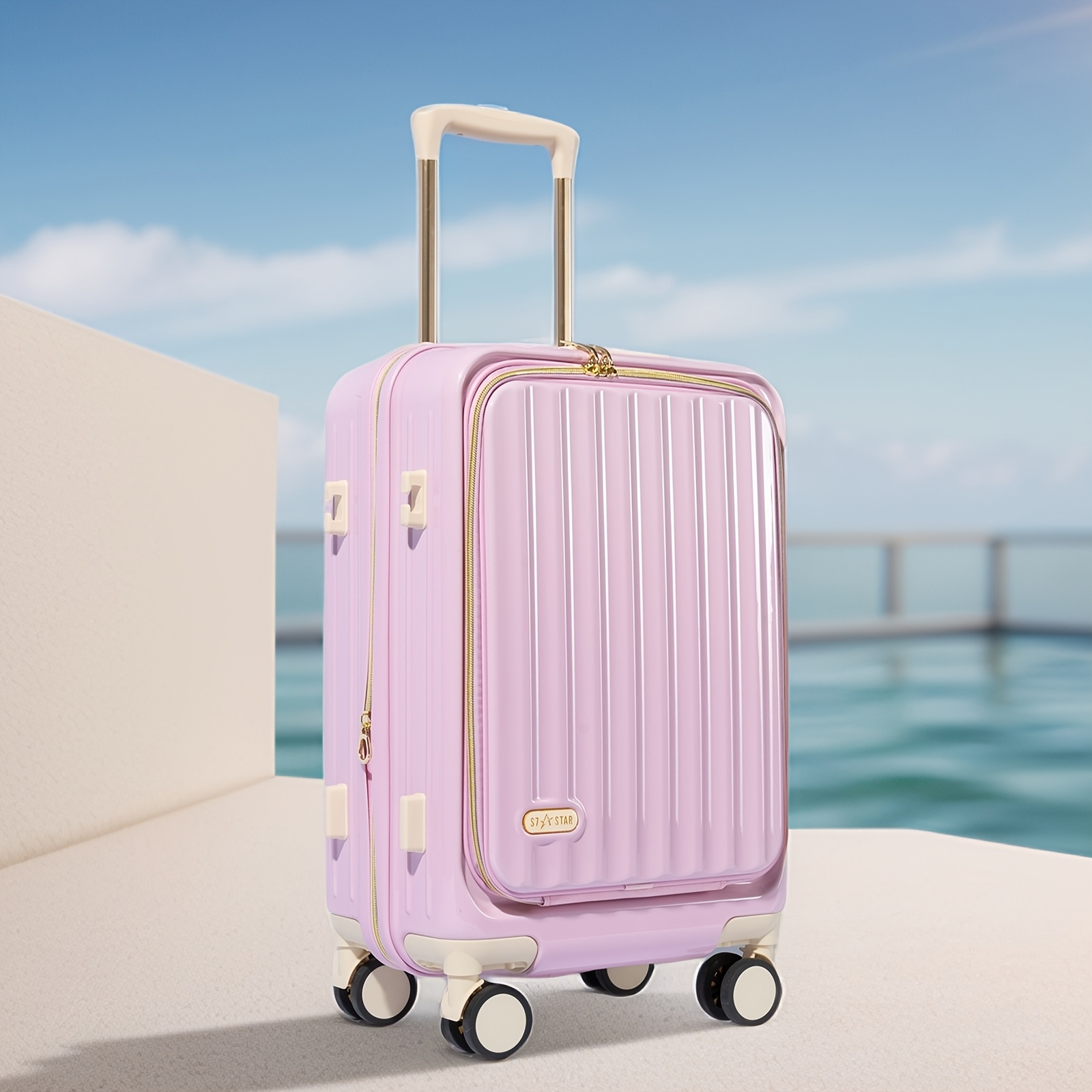 TEMU 20-inch Expandable Carry-on Luggage With -opening Lid, 25% And Quiet 360Â° Spinner Wheels - Sturdy Pc Hard Shell, In 6 Colors, Scratch-resistant