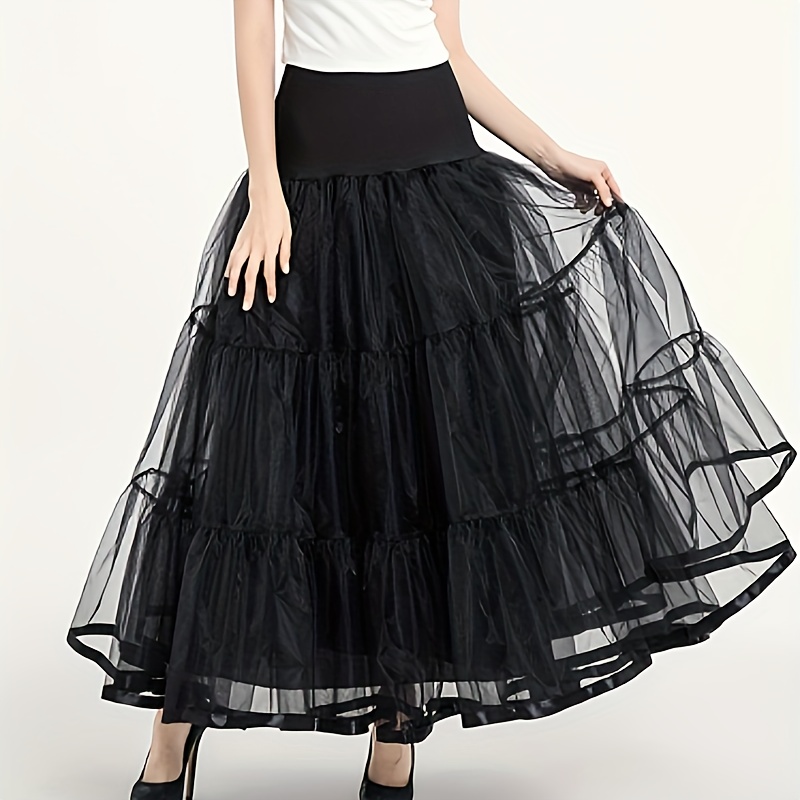 

Fashionable Black 90cm Tulle Petticoat For Women, Princess-themed Soft Mesh Underskirt, Polyester Bridal Skirt Support For Daily Wear - Hand Wash Only, Polyester Fiber