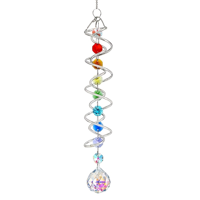 TEMU 20.5in Catcher With Chakra Beads Wind Spinner Decor | Catcher Hanging With Chakra Beads And Spiral Tail Wind Spinner For Window Indoor Garden