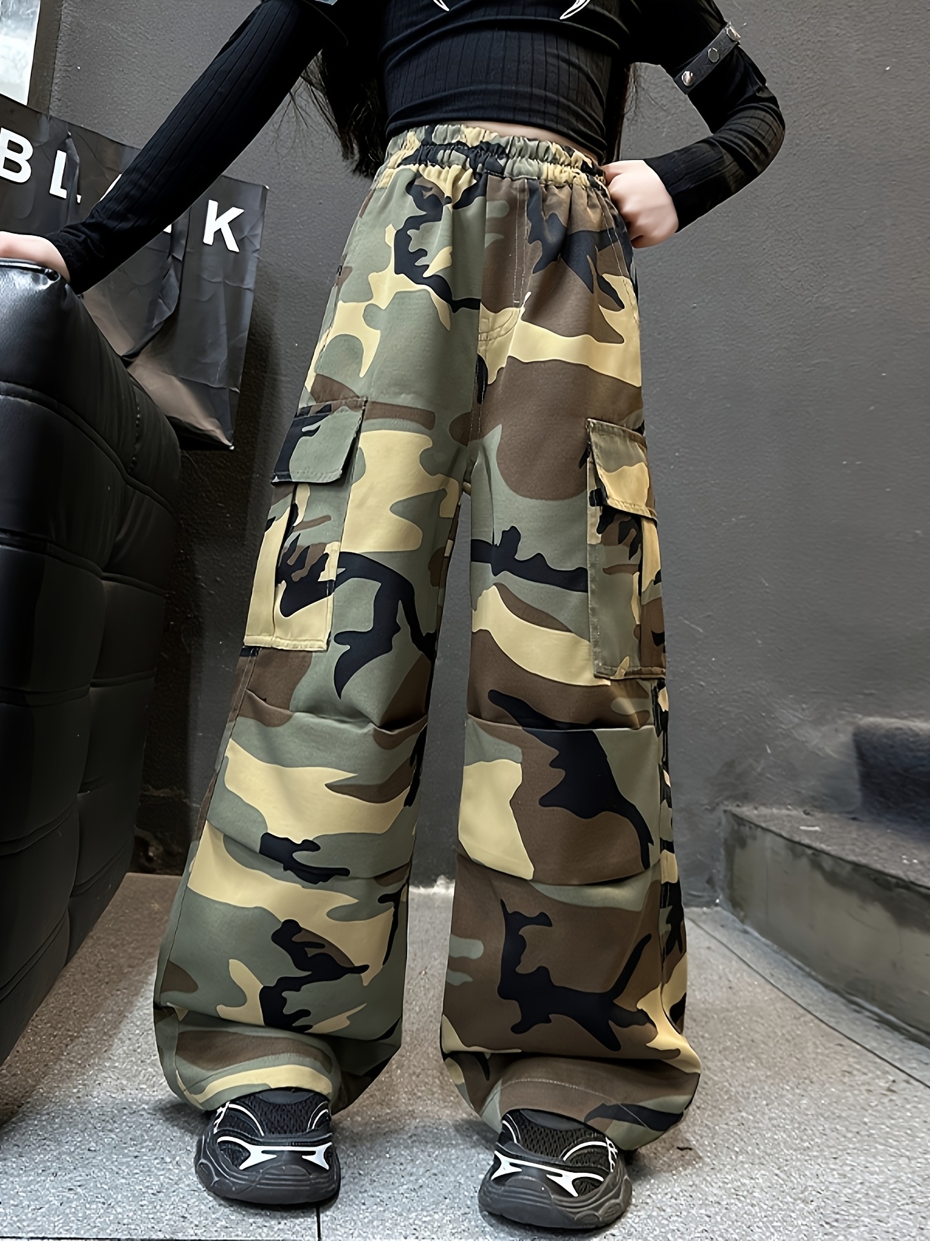 girls wide leg cargo pants camo print y2k camouflage - Temu South
