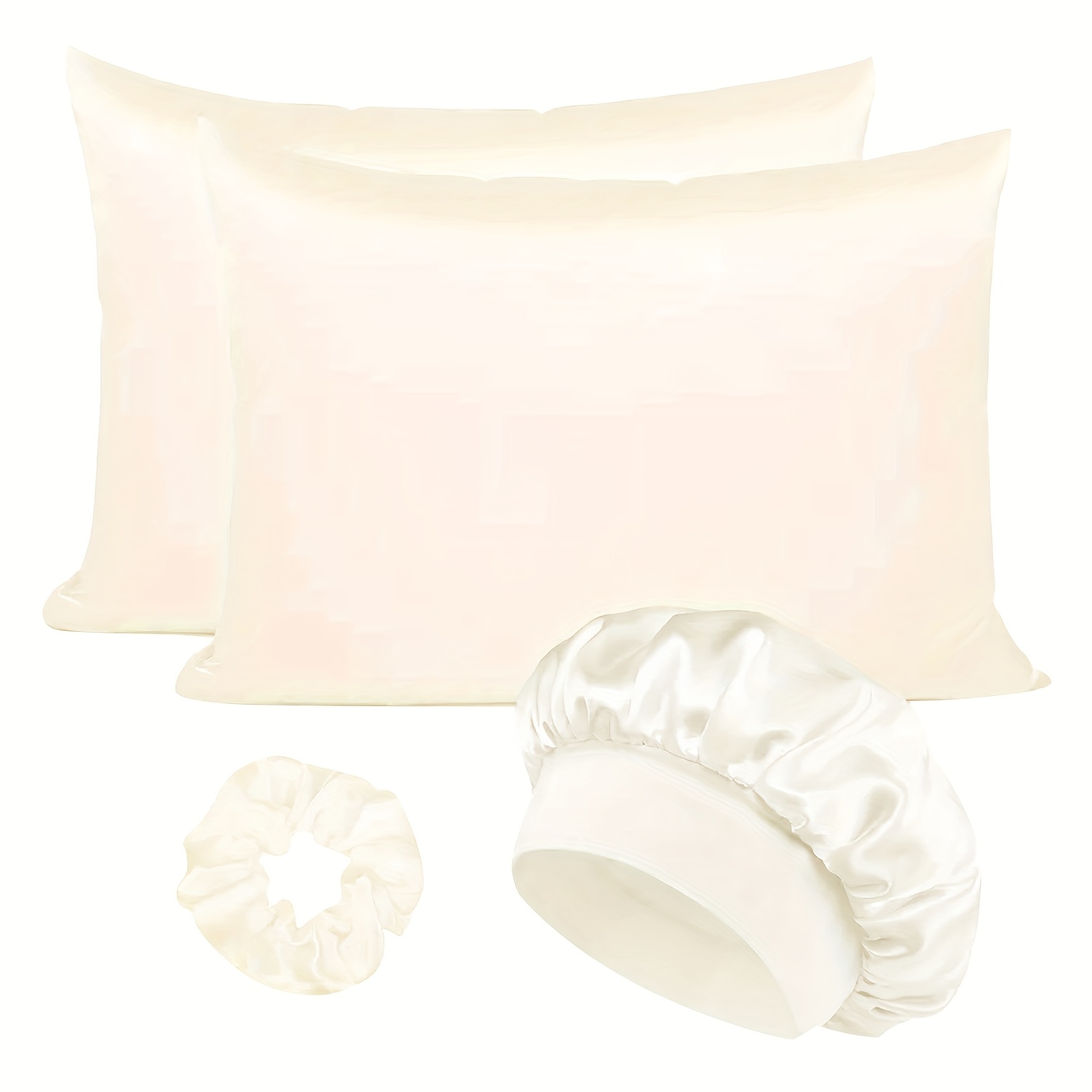 4pcs Luxury Satin Pillowcase Sleep Set: Soft Pillowcases, Breathable & Hair Ties - Perfect for Skin & Hair Care Solid Color, Hair Rings, nice gift