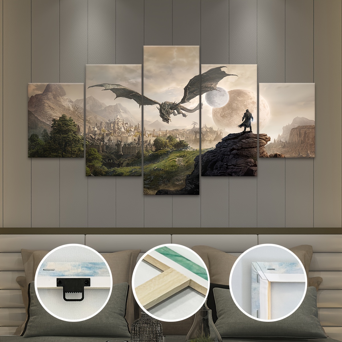 

5pcs/set Wooden Framed Canvas Poster, Modern Art, Flying Dragon Canvas Poster, Ideal Gift For Bedroom Living Room Corridor, Wall Art, Wall Decor, Winter Decor, Wall Decor, Room Decoration