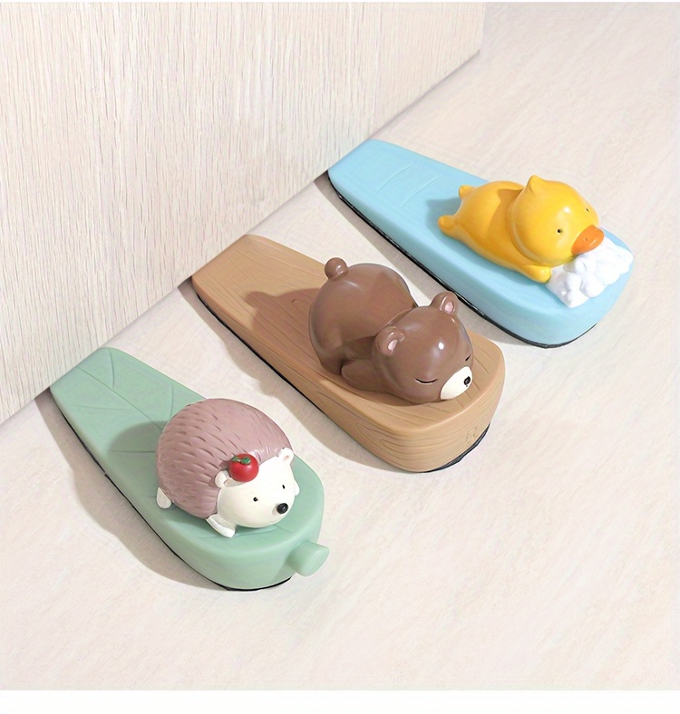 1pc Cartoon Animal PVC Door Stop, Lead-Free Cute Doorstopper for Protection, Anti-Collision Mute Design for Home Office Use - Assorted Characters (White Rabbit, Yellow Duck, Grey Cat, Dark Brown Bear), Suitable for Ages 14+ details 5