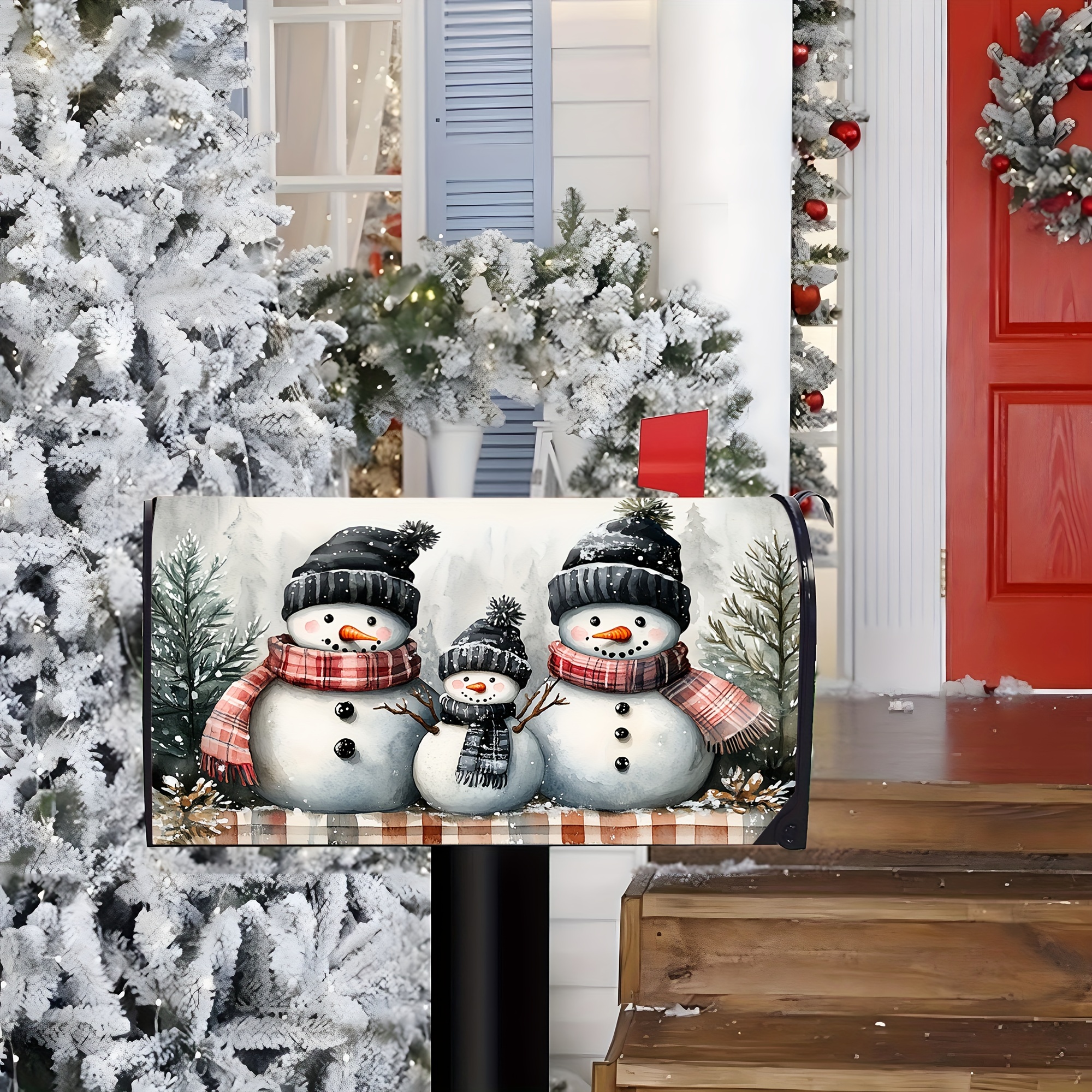 

Set Of 1 Winter Snowman Mailbox Cover, Magnetic Fabric Mailbox Wrap With Black And White Snowman Design For Garden Yard Outdoor Decor, Standard Size 18" X 21