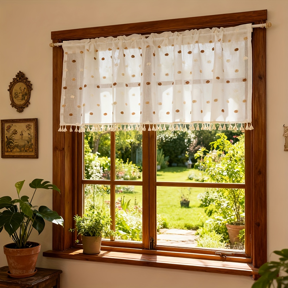 TEMU 1pc 1pcs Aifish Bohemian Curtain With Pom-pom Decor & Tassel Hem - Filtering Semi-sheer Drapes Suitable For Kitchen, Living Room, Bedroom -