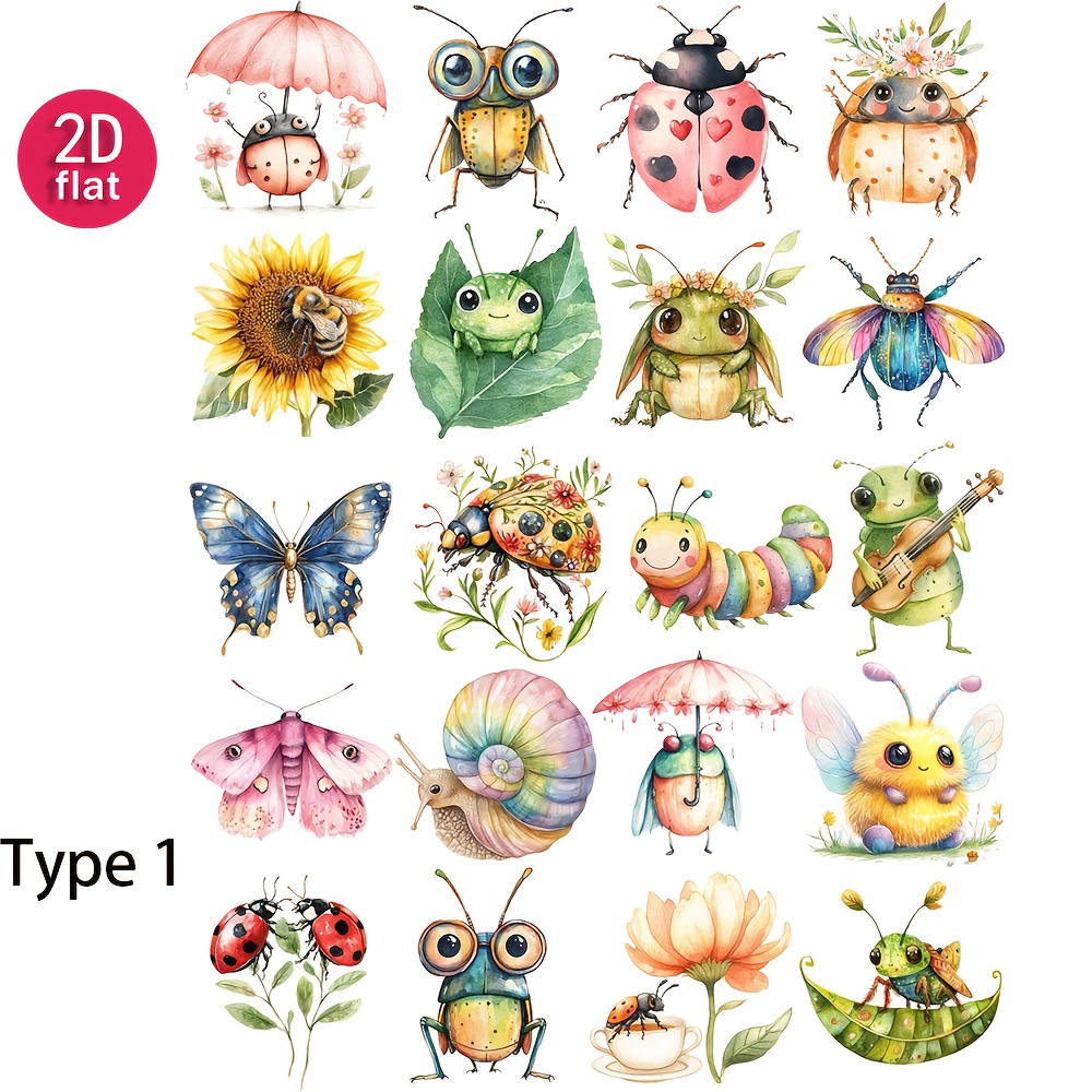 TEMU 2d Flat 1 Pack Retro Cute Insect Account Sticker Decoration Diy Cutting Book Diary Album Photo Stationery Sticker School Handmade Material