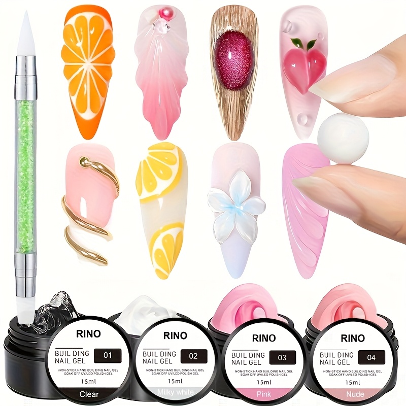 TEMU 5pcs/set Solid Builder Gel For Nails, Milky White Pink Nude Clear Hard Gel For Nails 3d Sculpting Gel Non-sticky Hand Carving Gel U V/led Nail Extension Gel With 3d Silicone Mold Nail Home Diy